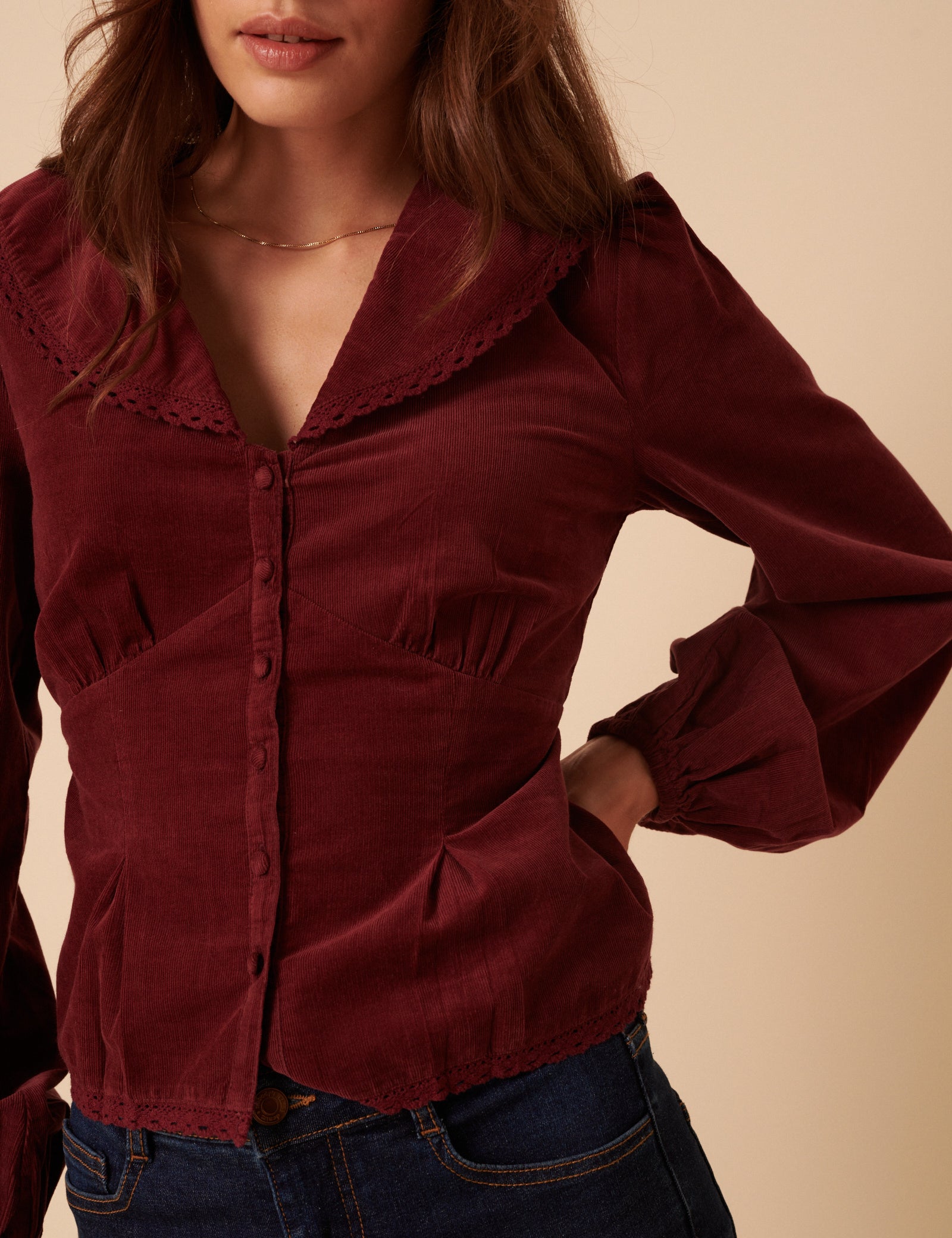 Burgundy Peter Pan Collar Blouse