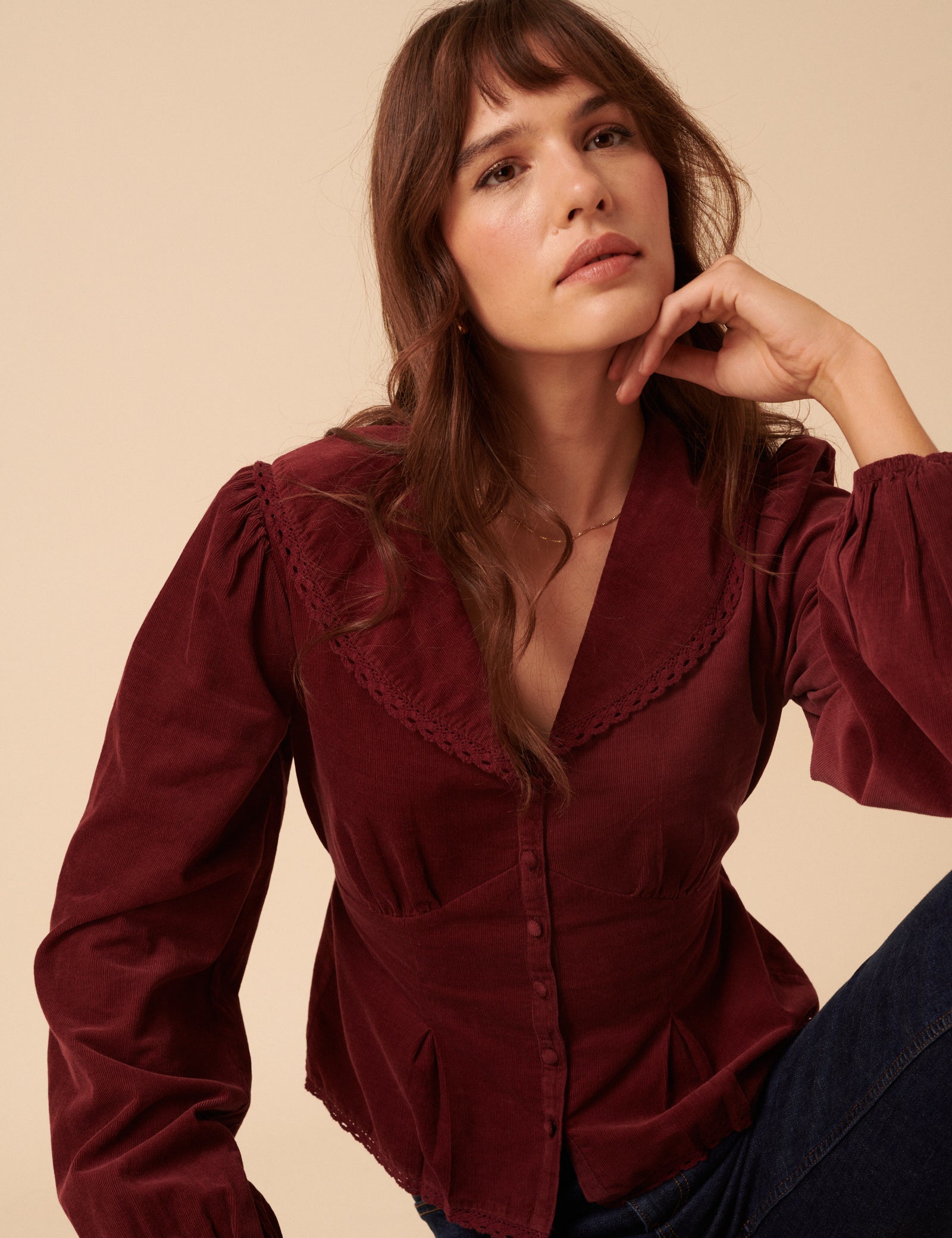 Burgundy Peter Pan Collar Blouse