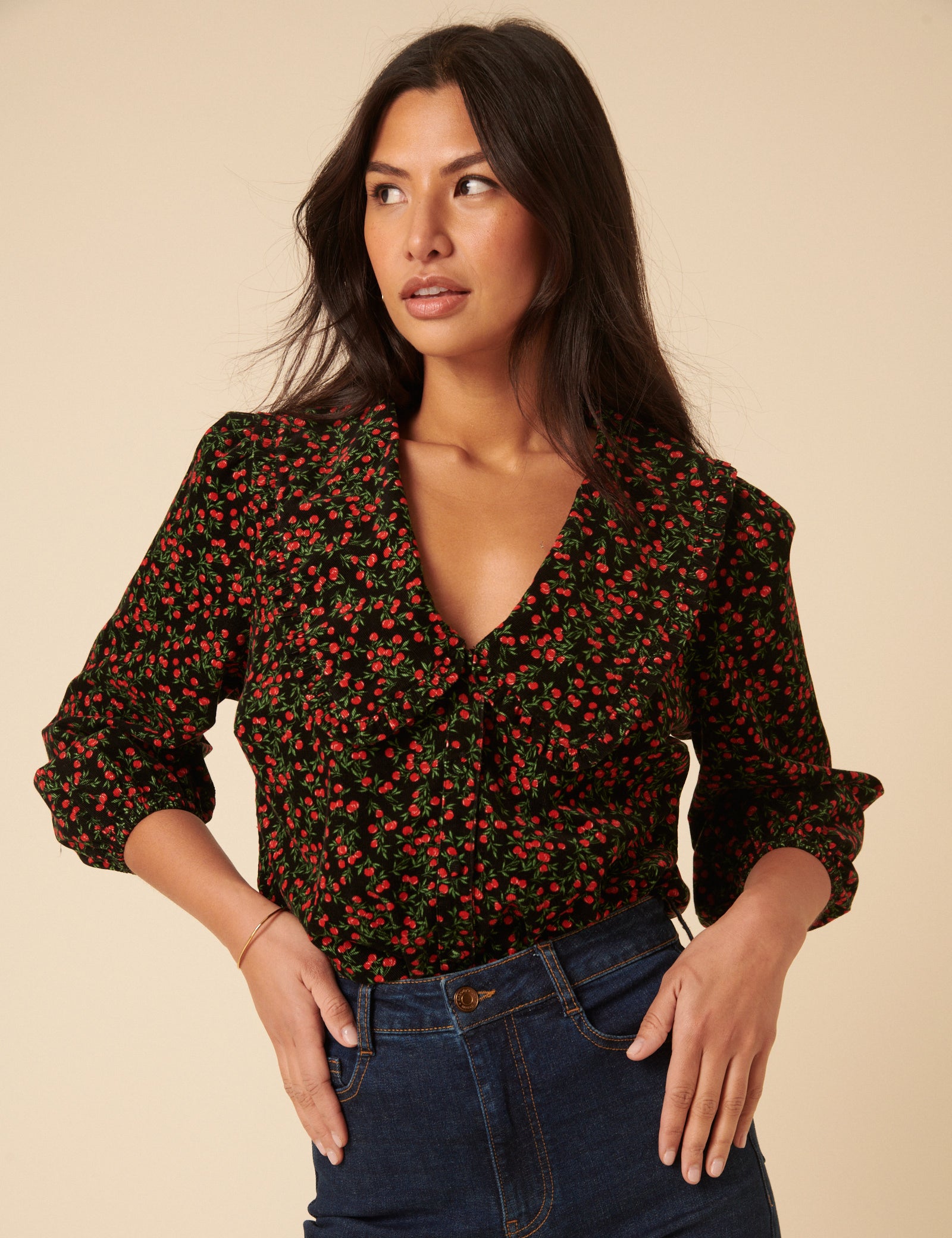 Black Cherry Print Cord Emmie Blouse