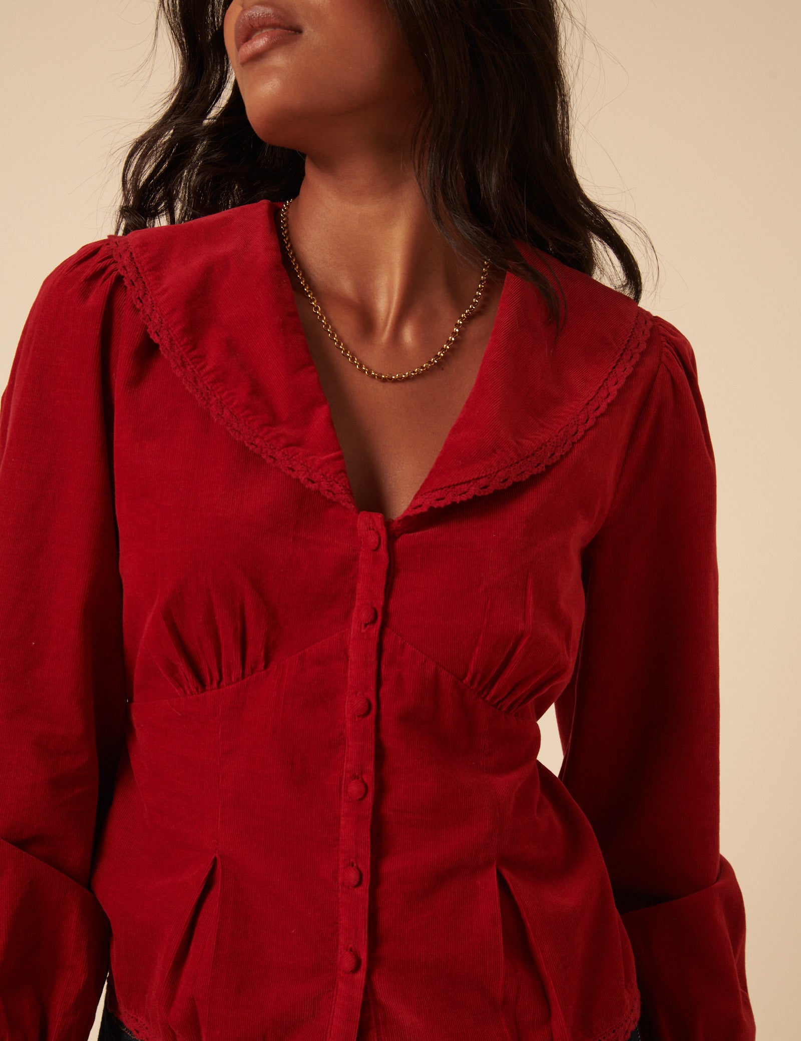 Red Cord Collared Blouse
