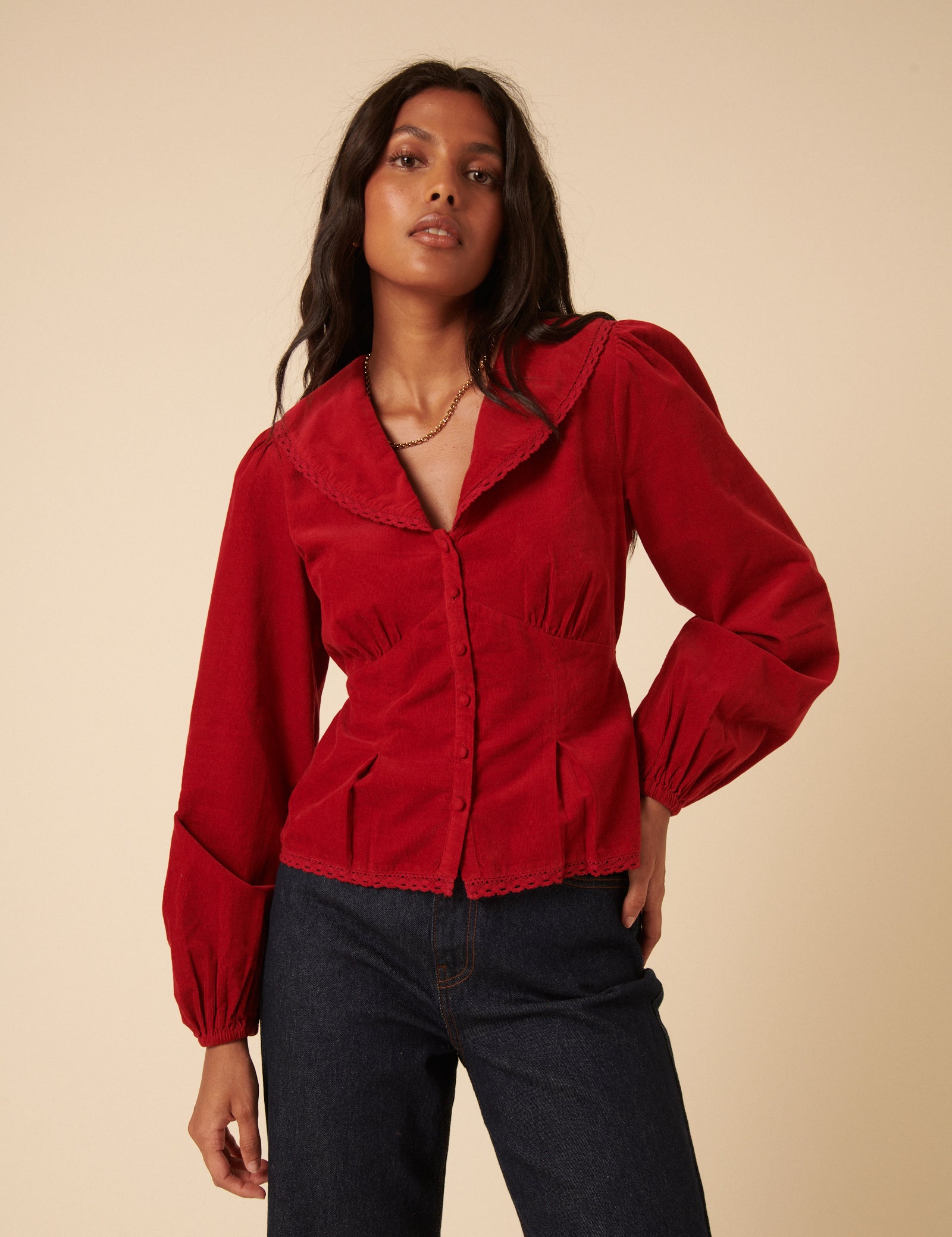 Red Cord Collared Blouse