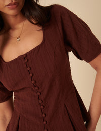 Brown Short Sleeve Button Down Blouse