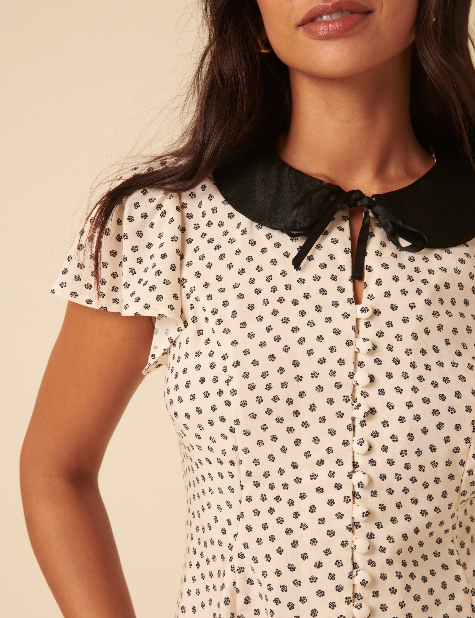 Cream Ditsy Floral Collared Blouse
