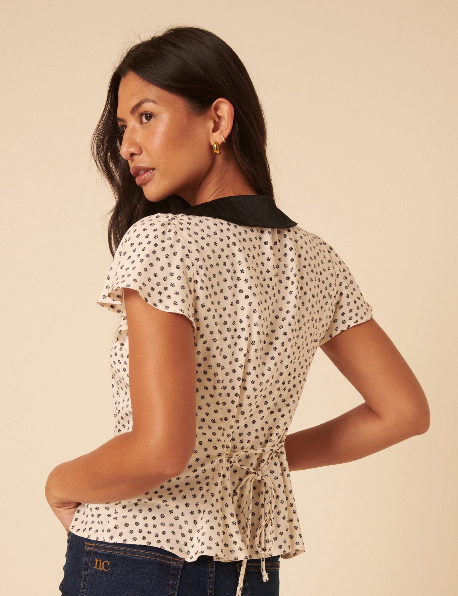 Cream Ditsy Floral Collared Blouse