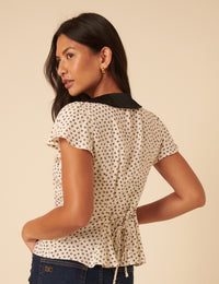 Cream Ditsy Floral Collared Blouse