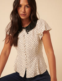 Cream Ditsy Floral Collared Blouse