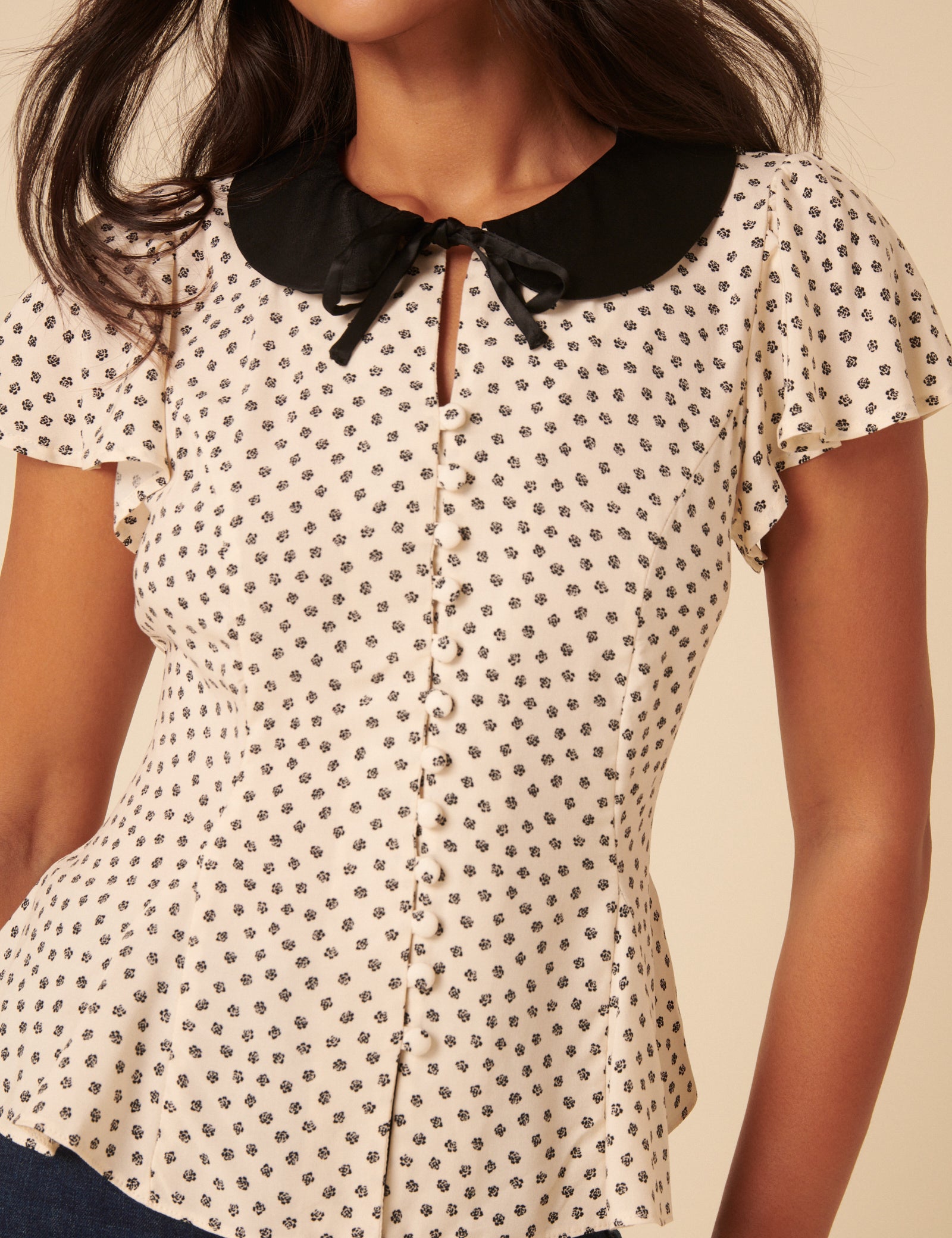 Cream Ditsy Floral Collared Blouse