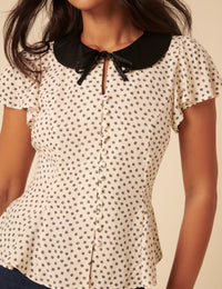 Cream Ditsy Floral Collared Blouse