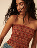 Red Tile Printed Shirred Bandeau Top
