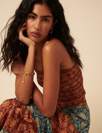 Red Tile Printed Shirred Bandeau Top