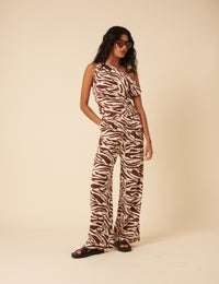 Brown Zebra Print One Shoulder Top