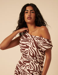 Brown Zebra Print One Shoulder Top