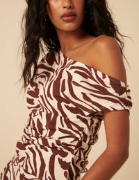 Brown Zebra Print One Shoulder Top