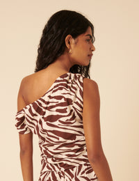 Brown Zebra Print One Shoulder Top