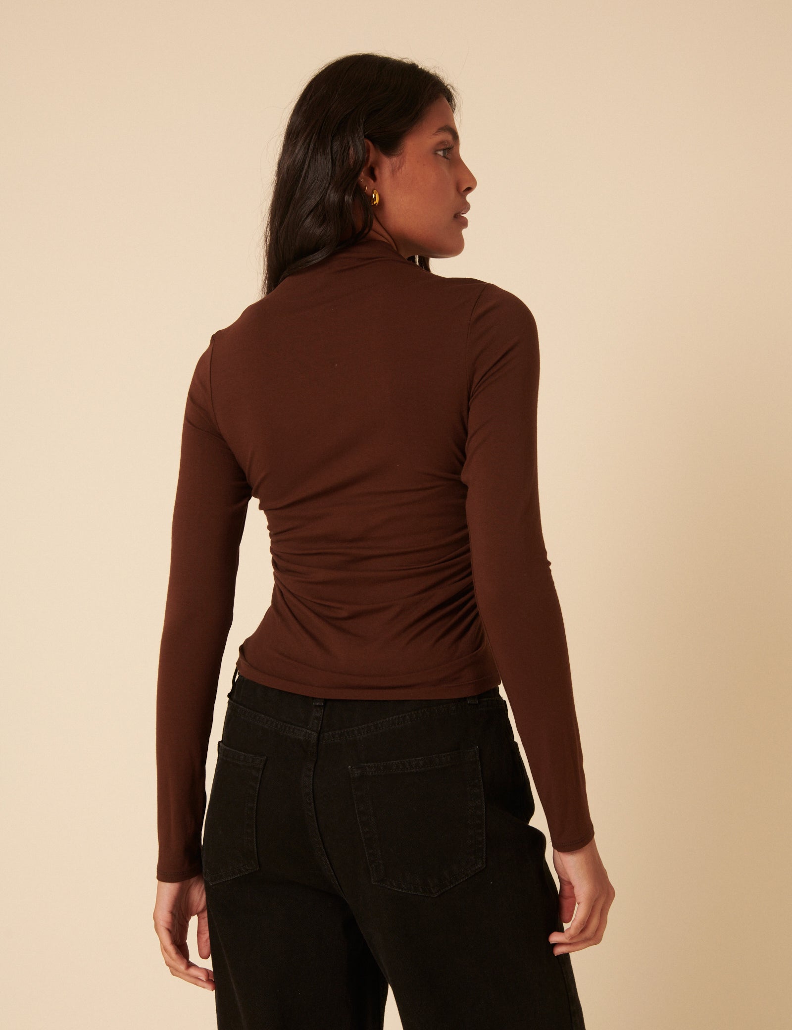 Brown Ruched Long Sleeve Top