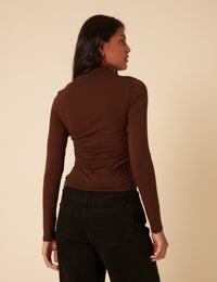 Brown Ruched Long Sleeve Top