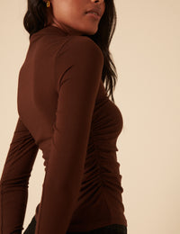 Brown Ruched Long Sleeve Top