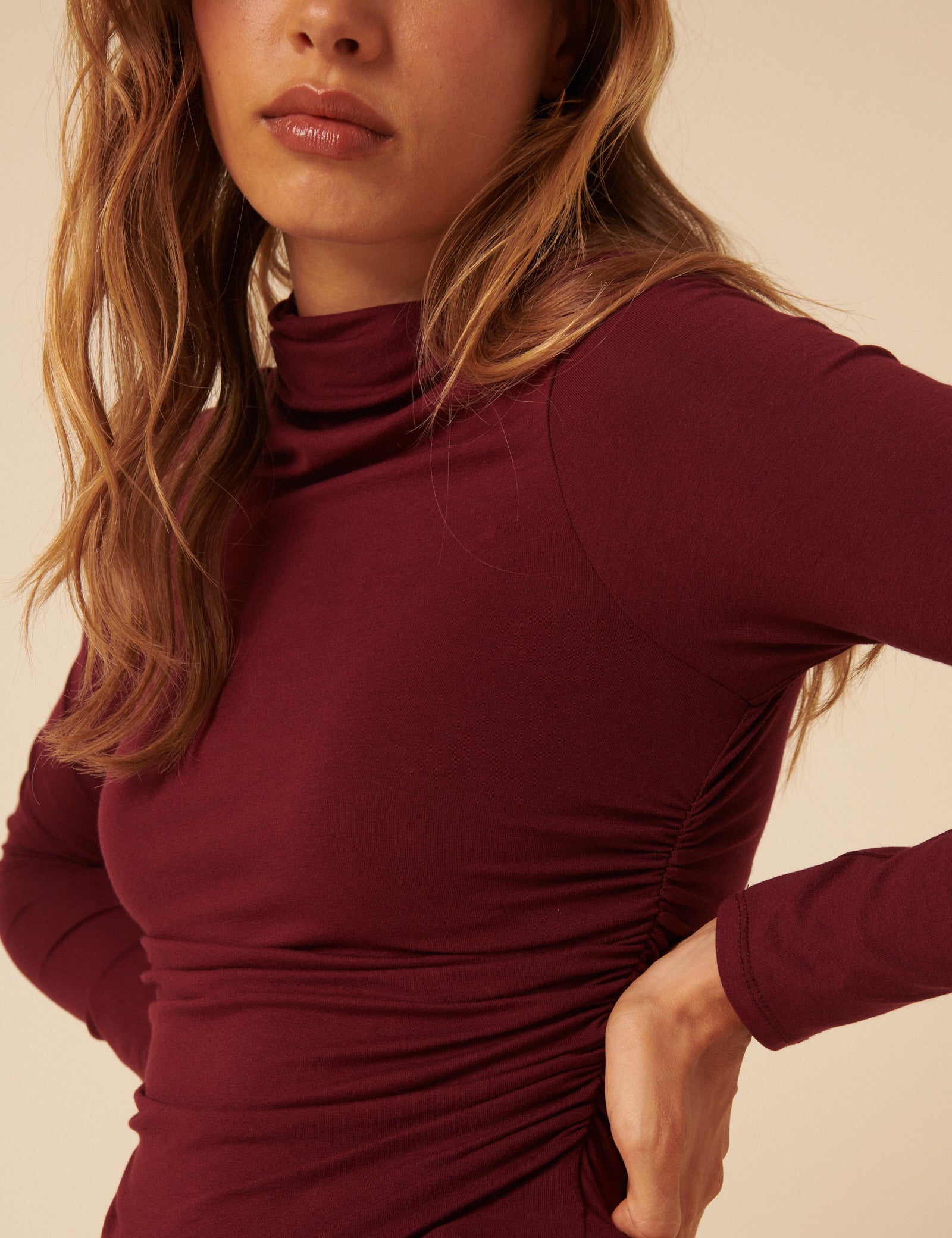 Red Ruched Long Sleeve Top