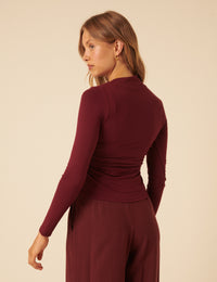 Red Ruched Long Sleeve Top