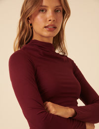 Red Ruched Long Sleeve Top