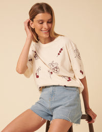 Cream Charm Print Graphic T-Shirt