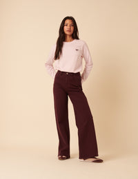 Pink Wide Long Sleeve Bow T-Shirt