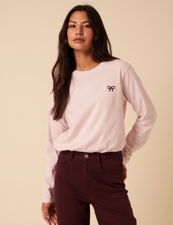 Pink Wide Long Sleeve Bow T-Shirt