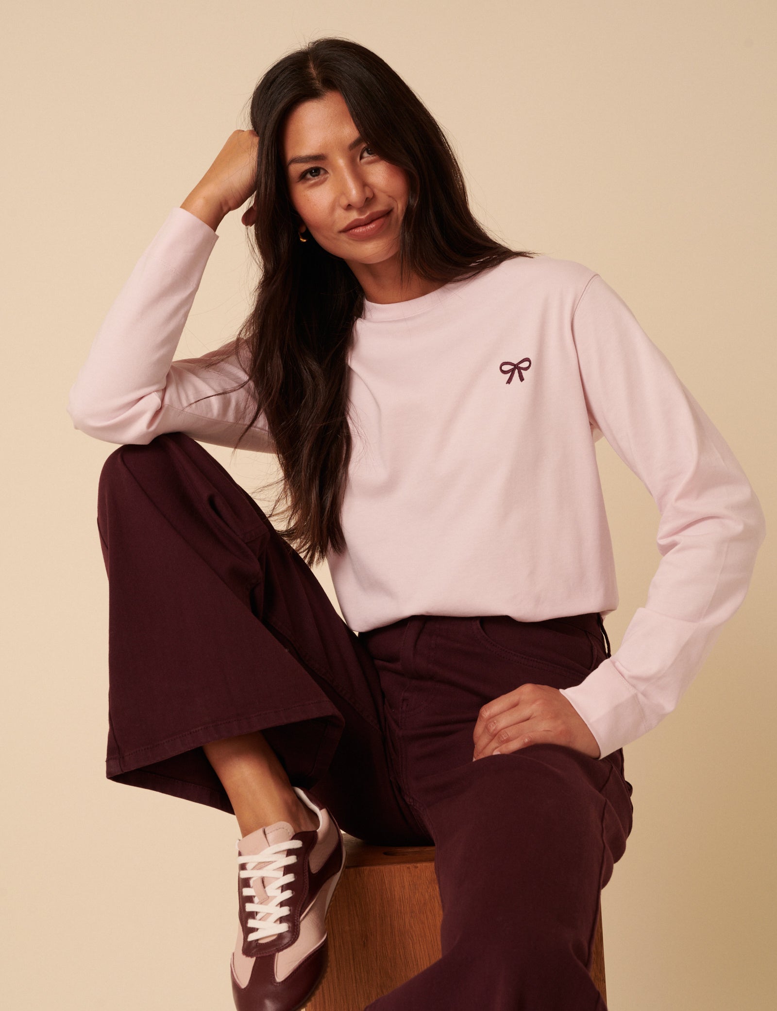 Pink Wide Long Sleeve Bow T-Shirt