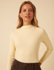 Butter Yellow Ribbed High Neck Long Sleeve Top