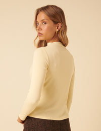 Butter Yellow Ribbed High Neck Long Sleeve Top
