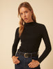 Black Ribbed High Neck Long Sleeve Top