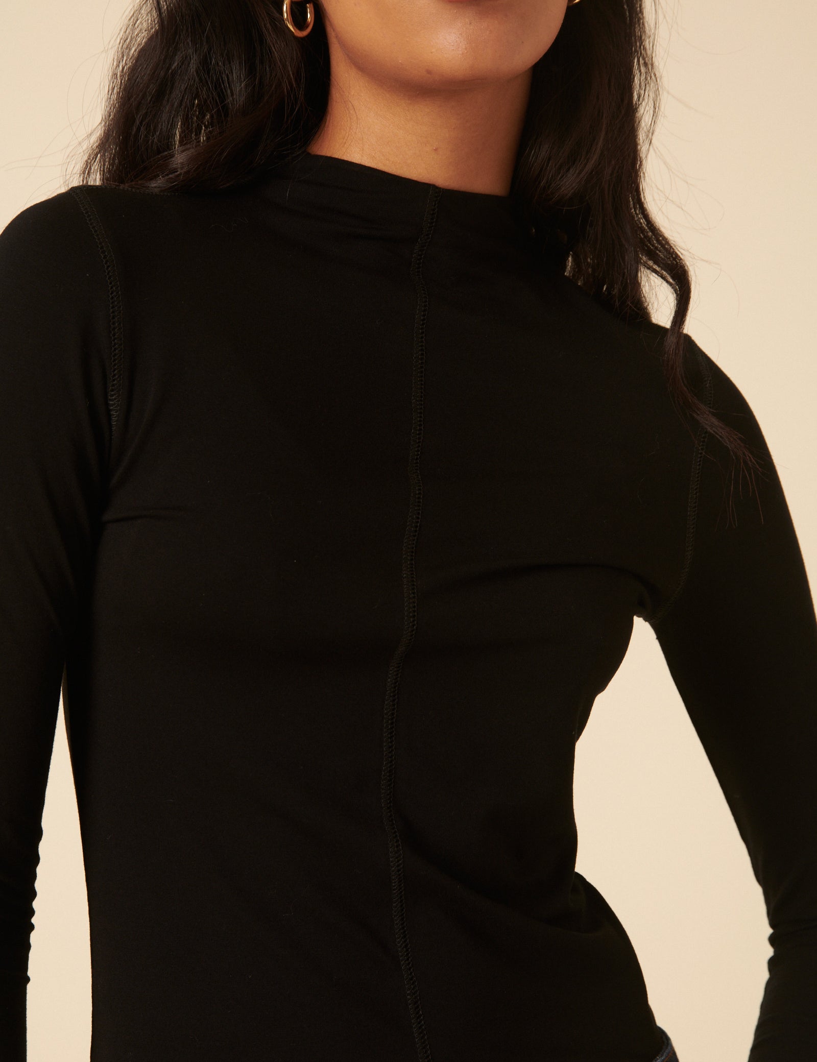 Black Long Sleeve High Neck Jersey Top