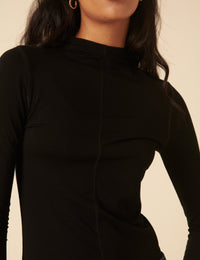 Black Long Sleeve High Neck Jersey Top