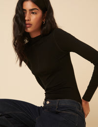 Black Long Sleeve High Neck Jersey Top