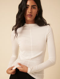 White Long Sleeve High Neck Jersey Top