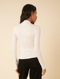 White Long Sleeve High Neck Jersey Top