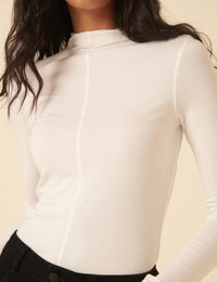 White Long Sleeve High Neck Jersey Top