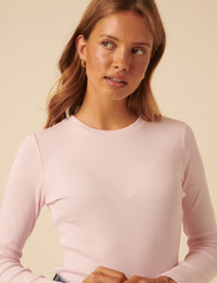Light Pink Ribbed Long Sleeve Jersey Top