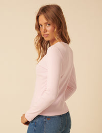 Light Pink Ribbed Long Sleeve Jersey Top