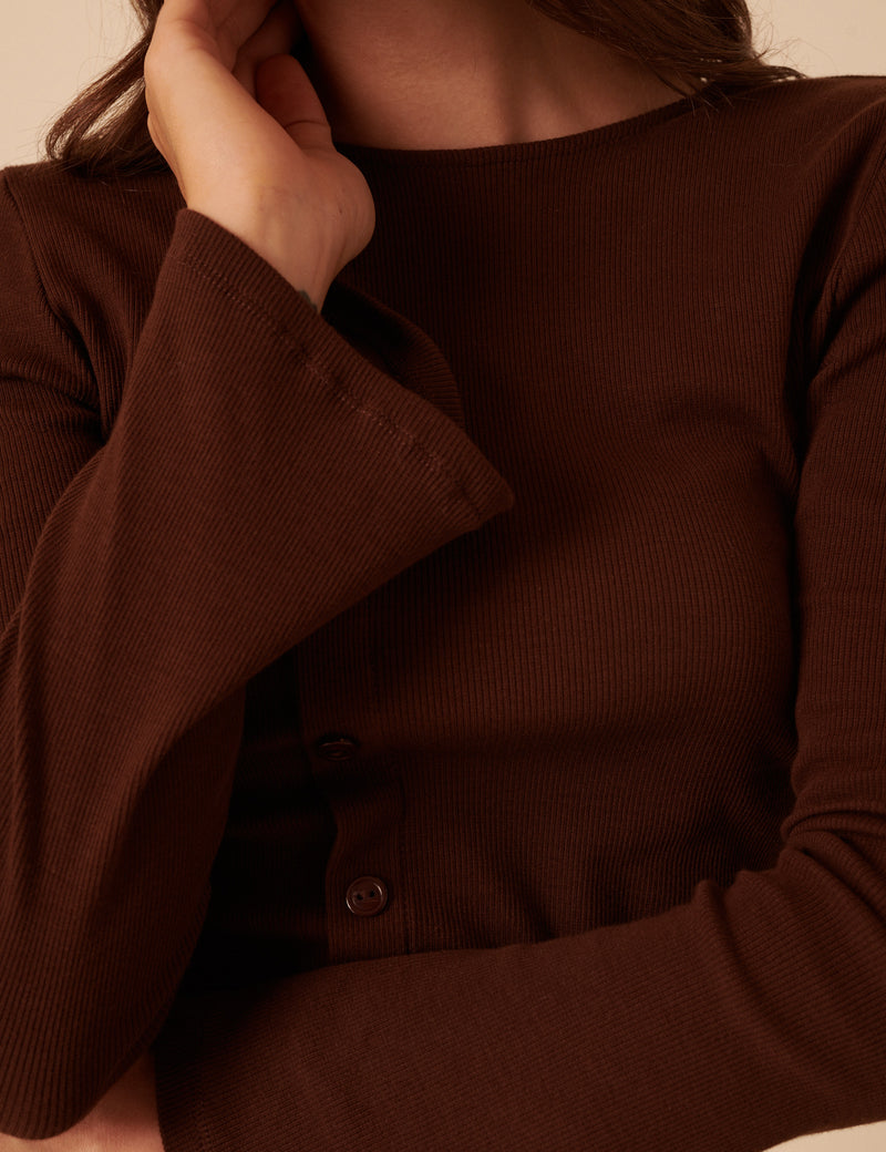 Brown Asymmetric Button Through Top