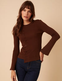 Brown Asymmetric Button Through Top