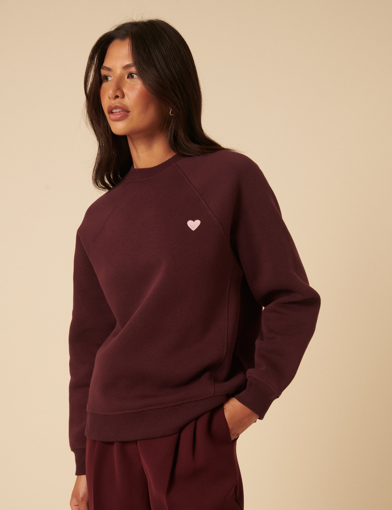 Burgundy Heart Embroidered Sweatshirt