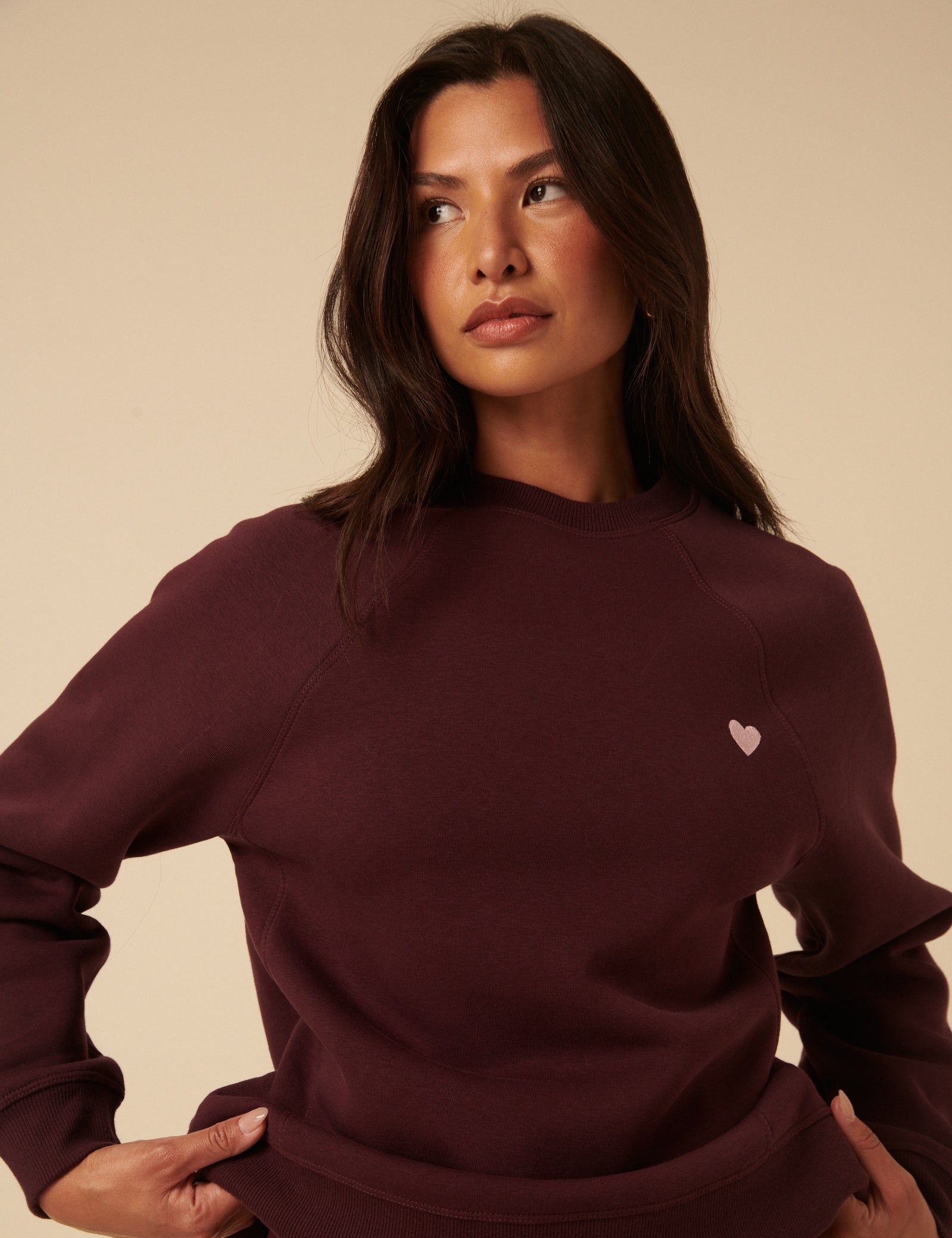 Burgundy Heart Embroidered Sweatshirt