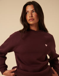 Burgundy Heart Embroidered Sweatshirt