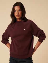 Burgundy Heart Embroidered Sweatshirt