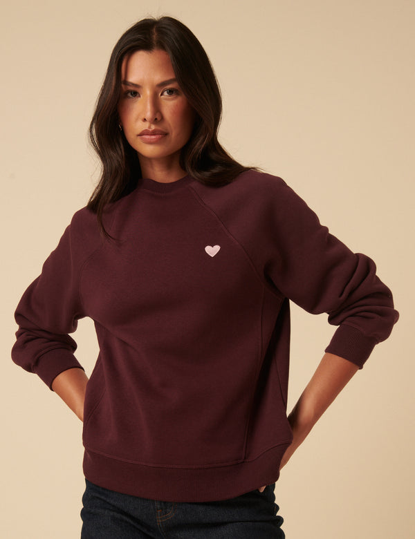 Burgundy Heart Embroidered Sweatshirt