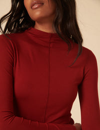 Red Long Sleeve High Neck Jersey Top