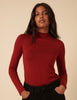 Red Long Sleeve High Neck Jersey Top