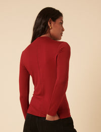 Red Long Sleeve High Neck Jersey Top