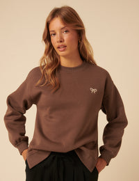 Brown Bow Embroidered Sweatshirt